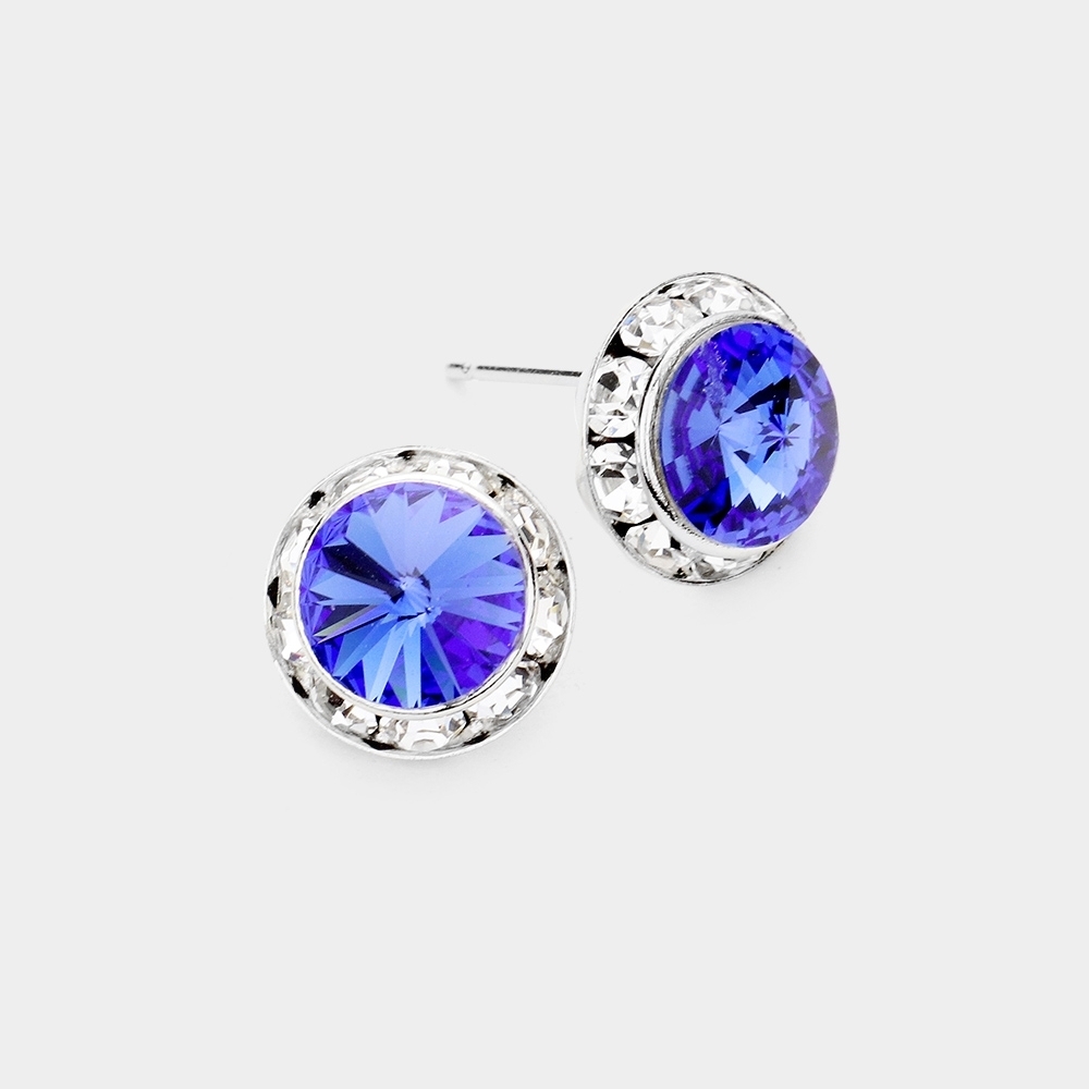 Blue Sapphire Austrian Crystal Round Stud Earrings Simple Everyday